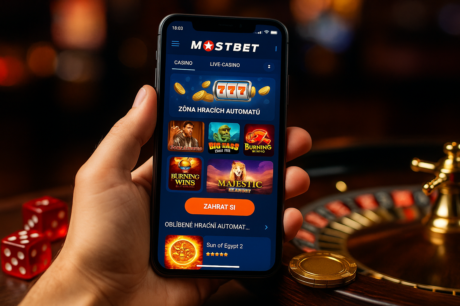 Kasino v mobilní aplikaci Mostbet v České republice