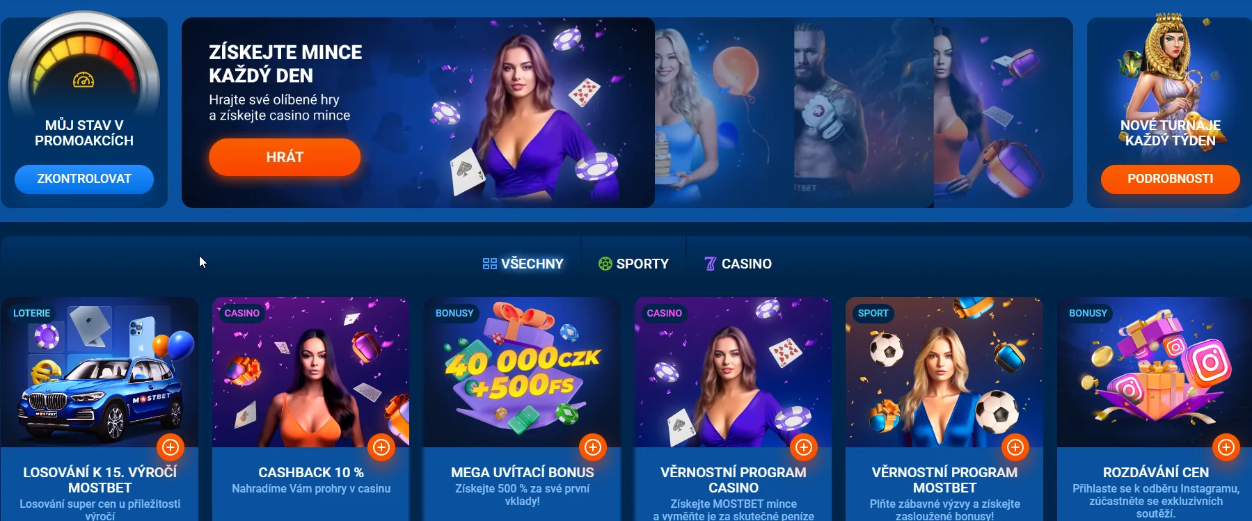 Bonusový program v českém kasinu Mostbet