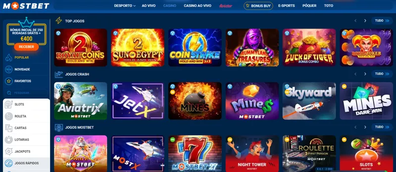 Melhores slots do cassino Mostbet com rodadas grátis