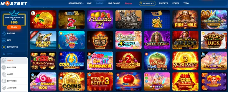 Grande Variedade de Caça-Níqueis no Casino Português Mostbet
