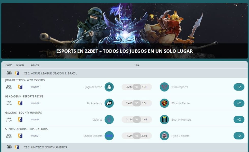 Apostar en eSports en 22bet