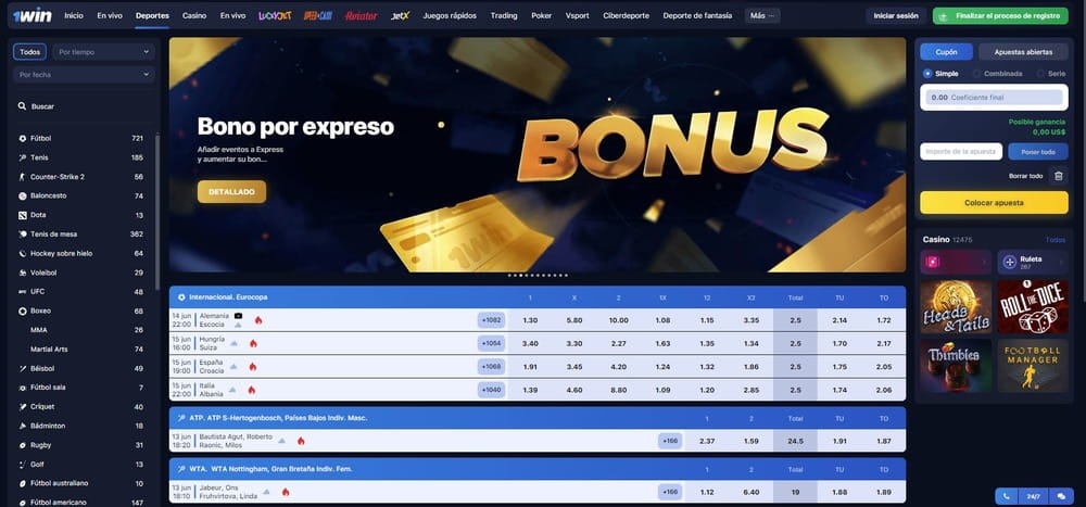 Página de apuestas deportivas en 1win