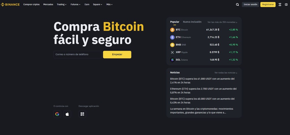 Página oficial de Binance