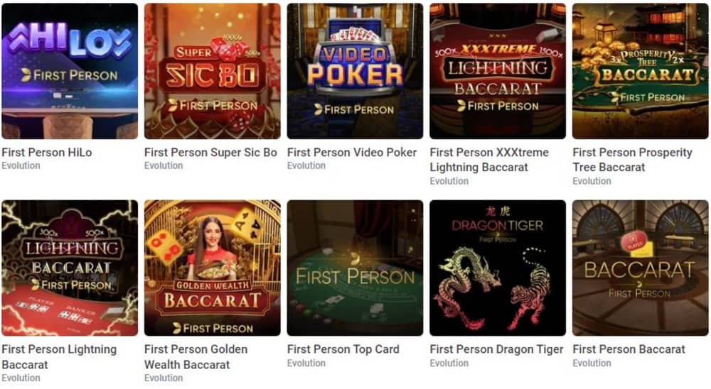 Juegos en primera persona del proveedor Evolution en 20bet Casino