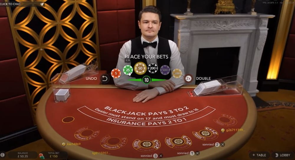 Jugabilidad del Blackjack en vivo