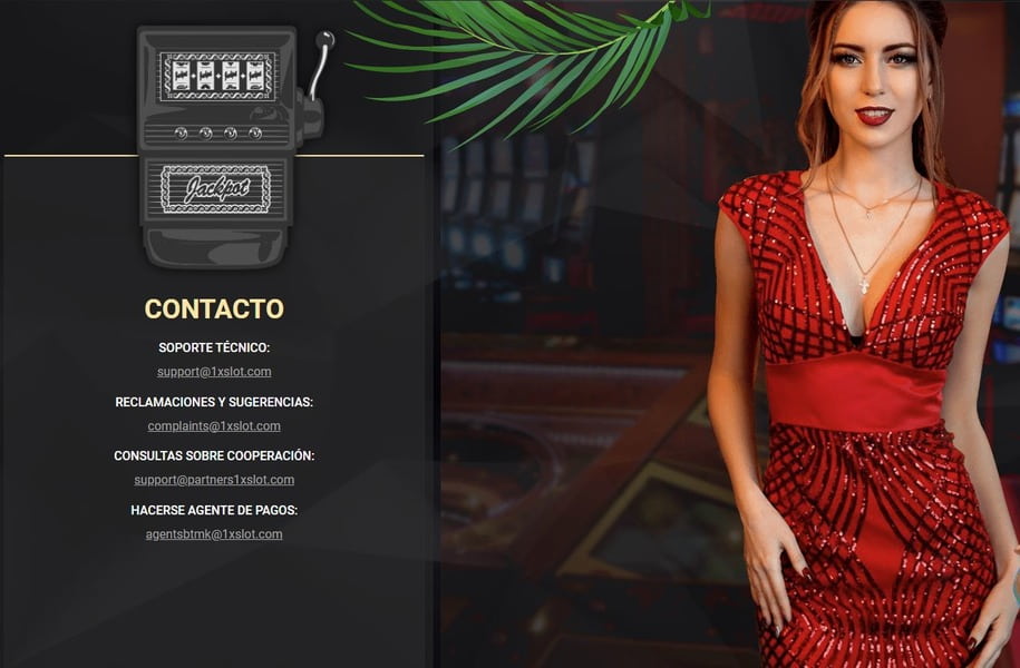 Información con los datos de contacto del servicio de asistencia de 1xslots