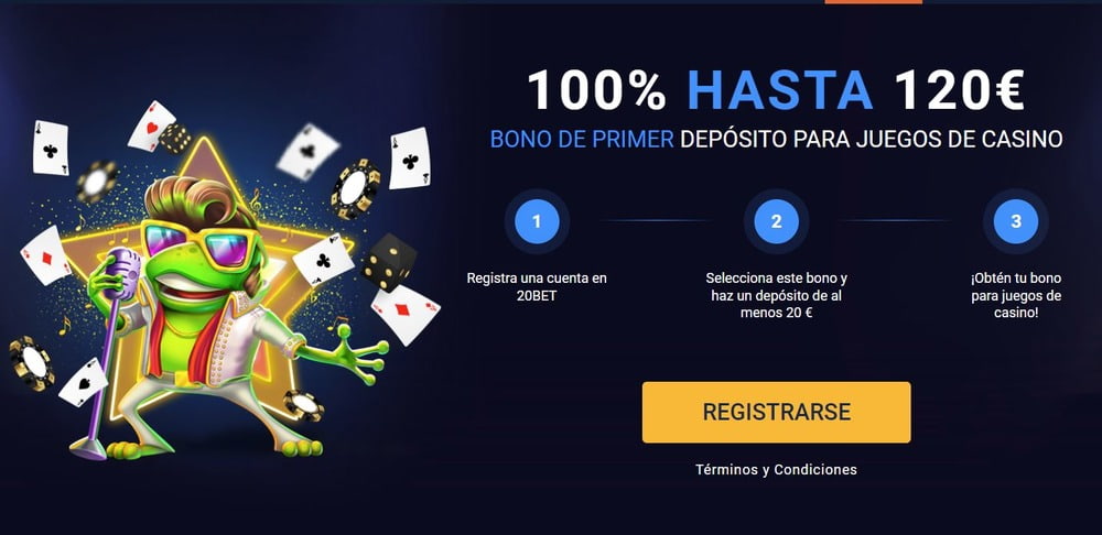 Banner con información sobre el bono de primer depósito de 20bet