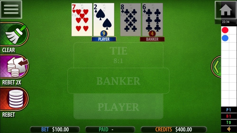 captura de pantalla de una partida de bacará en línea en uno de los sitios