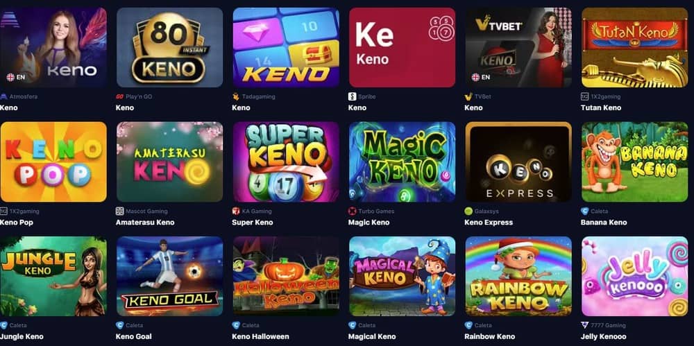 Una colección de juegos de keno en el casino 1win